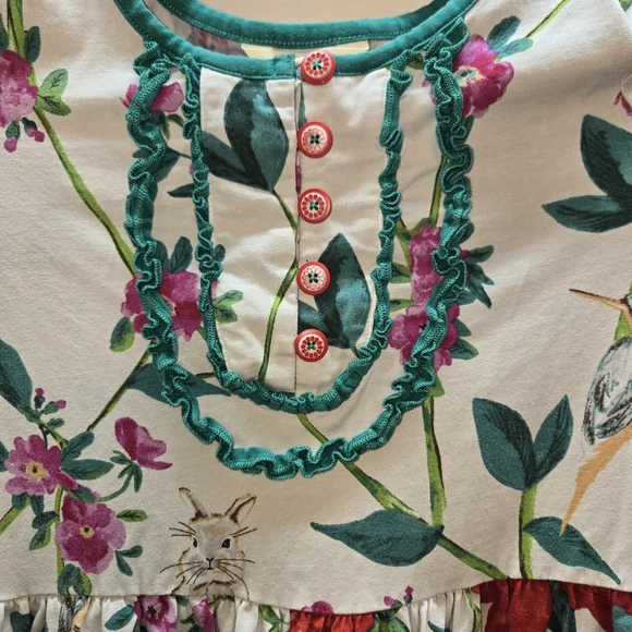 Matilda Jane Cream Dress with Teal Trim and Pink & Red Florals - Picture 4 of 5